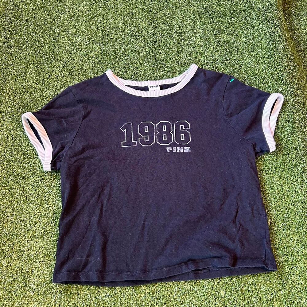 Victoria-s-secret Women's Navy and Black T-shirt